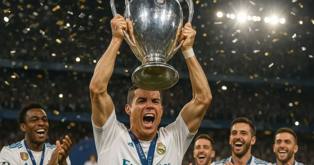 Cristiano Ronaldo segurando o troféu da Copa do Mundo – imagem destaque do ApkFutemais